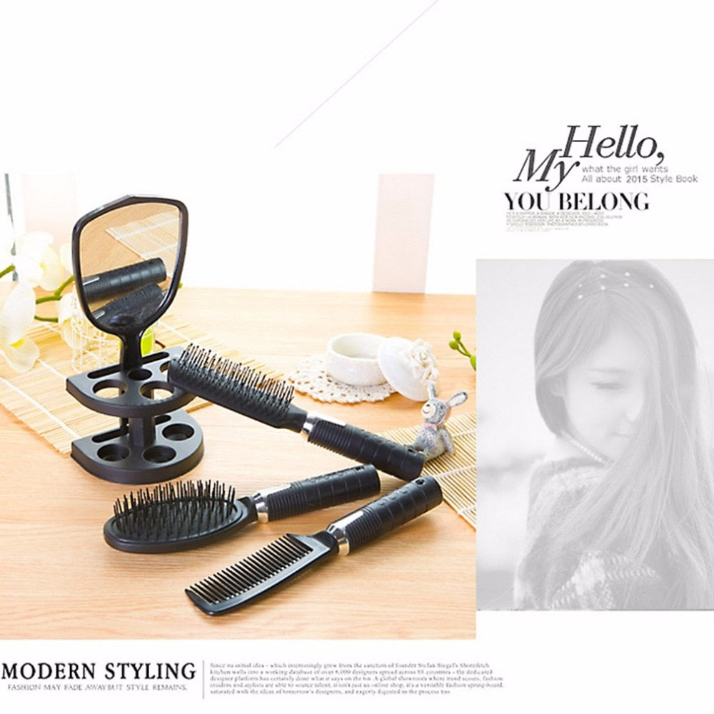 High Quality Plastic Salon Hair Comb And Mirror Set Hair Brush Massage Comb Mirror Holder Hairbrush Styling Tools - ebowsos