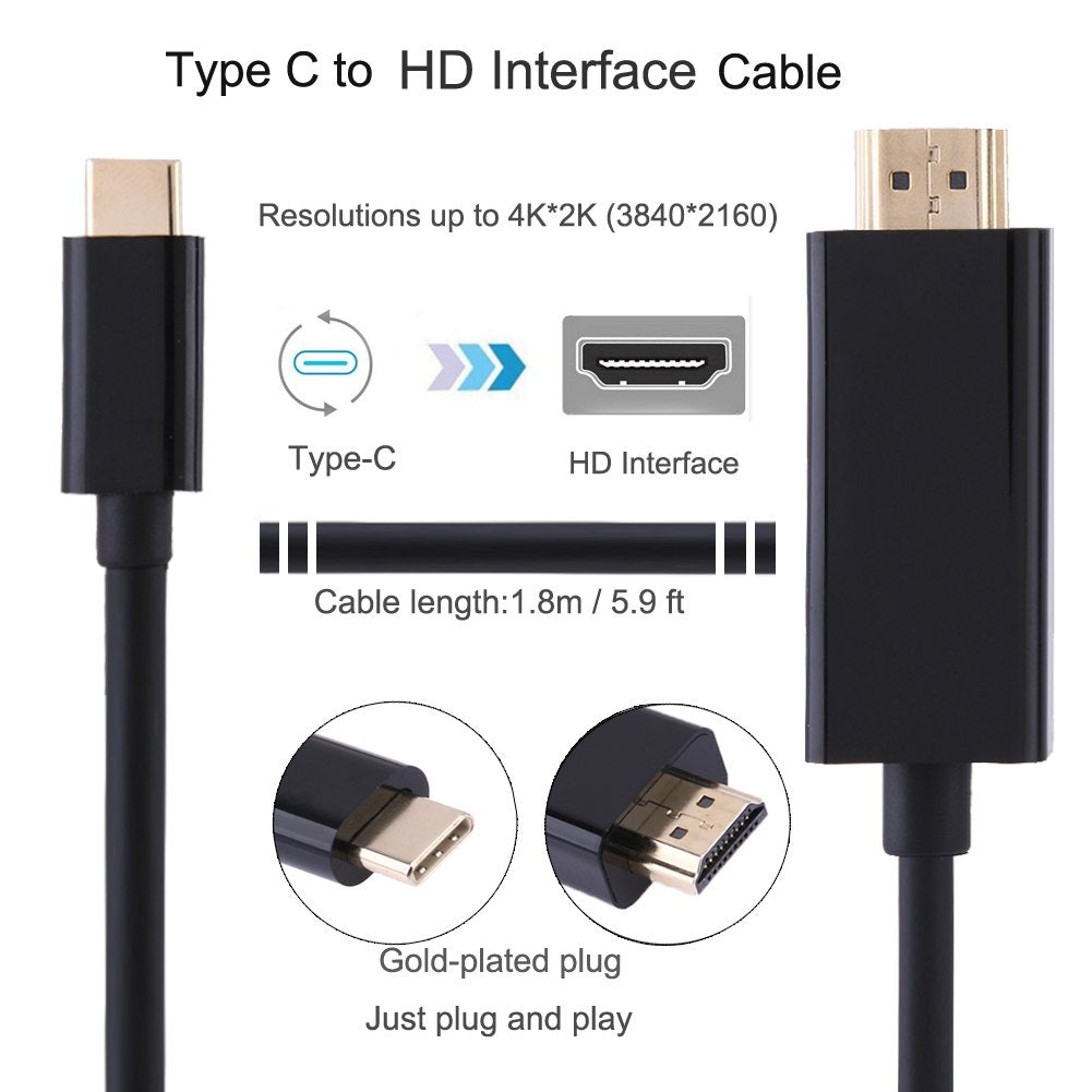 High Speed 4K 1.8m 5.9ft USB3.1 DisplayPort DP Male to HDMI Male Cable Adapter Display Port Converter for MacBook Pro - ebowsos