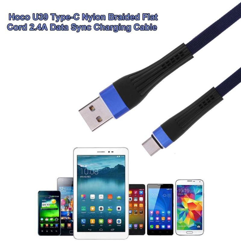 U39 Type-C Nylon Braided Flat Cord 2.4A 1.2m Data Sync Charging Cable Wire for Huawei Samsung Xiaomi High Quality Cable New - ebowsos