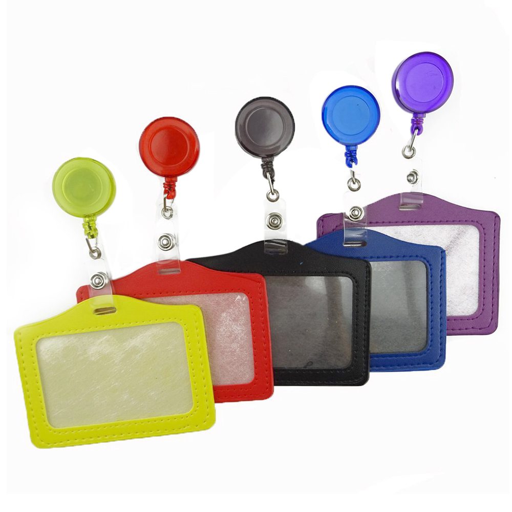 Hot-10 Pcs Horizontal Style PU Leather Business Id Credit Card Badge Holder with 10 Pcs Retractable Reel Key Clip, Assorted Co - ebowsos