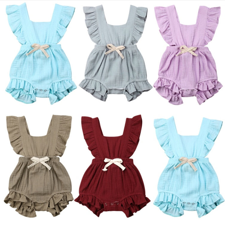 Hot Hot Baby Girls Clothes Ruffle Romper Summer Sleeveless 100% Cotton Jumpsuit Sunsuit Baby Clothing 11 Color!!! - ebowsos