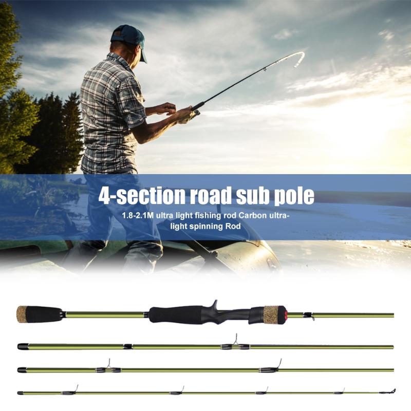 Hot Sale 1.8m 2.1m Portable Casting Rod 4 Section M Power Carbon Durable Baitcasting Pole Fishing Tackle Tools Supplies-ebowsos
