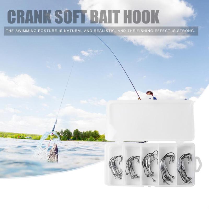 Hot Sale Fishhooks Multi-function 25x Fishing Hooks Steel Crank Hook for Soft Worm Bait 2g 2.5g 3g 5.25g 7g Silver-ebowsos