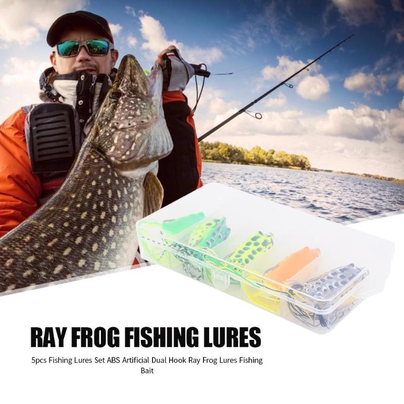 Hot Sale Fishing Lures Multi-function 5pcs ABS Artificial Double Hook Ray Frog Fishing Lures Baits Wobblers Crankbaits-ebowsos