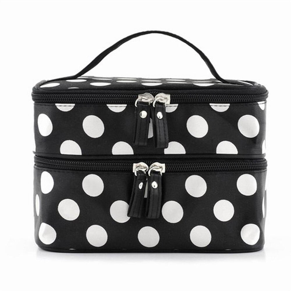 Hot StyleBlack Polka Dots Travel Cosmetics MakeUp Bags Beauty Organiser Toiletry Purse - ebowsos