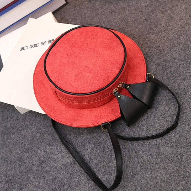 Hot-Woman Mini shoulder Kawaii Bowknot Straw Round Hat Handbag Shoulder Bag - ebowsos