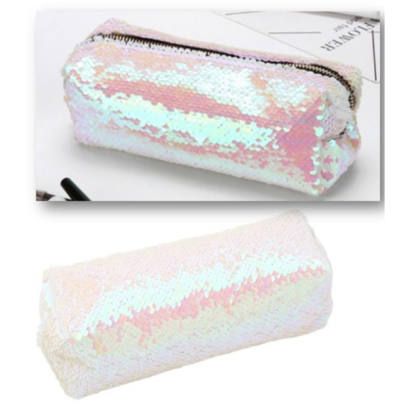 Hot sale DIY Double Color Sequins Glitter Handbag Pencil Case Cosmetic Bag Makeup Pouch(White) - ebowsos