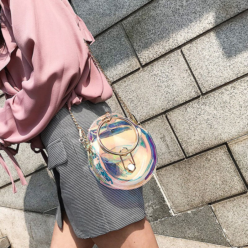 Hot sale Laser-Transparent Female Bag Fashion Women Tote Bags Round Phone Bag Quality Portable Chain Shoulder Messenger Bag - ebowsos