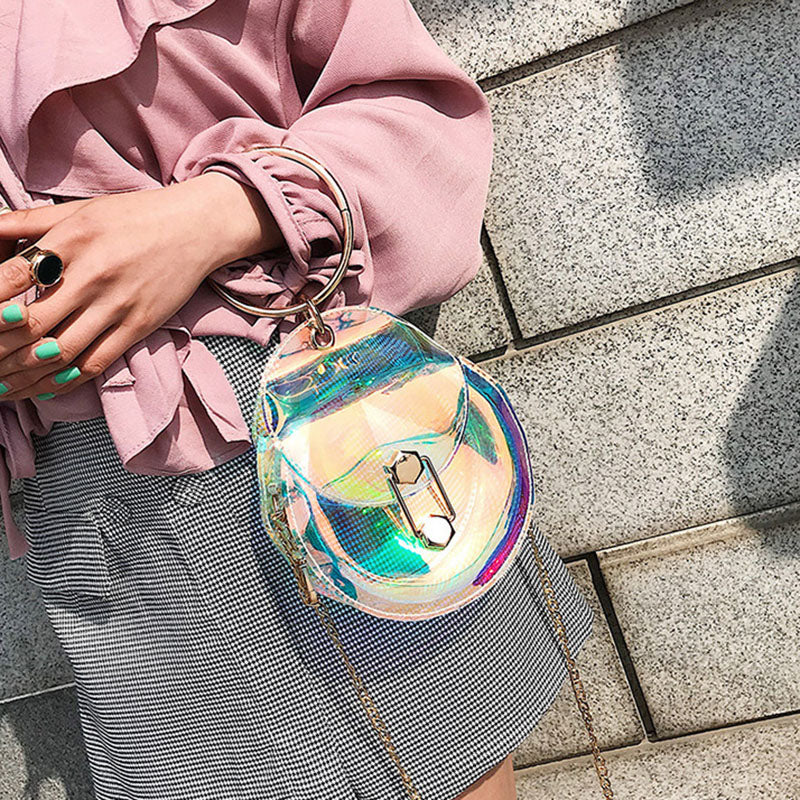 Hot sale Laser-Transparent Female Bag Fashion Women Tote Bags Round Phone Bag Quality Portable Chain Shoulder Messenger Bag - ebowsos