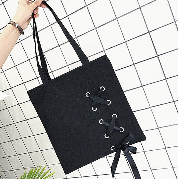 Hot sale New Women's Casual Lace-up Canvas Tote Bag Female Canvas Shoulder Bags crossbody bags for women Beach bag bolso mujer - ebowsos