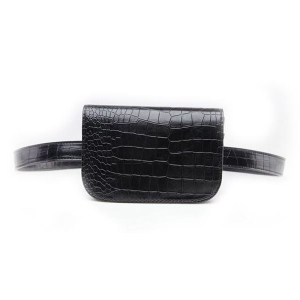 Hot sale Vintage PU Leather Waist Bag Women Alligator Waist Bag Travel Belt Wallets Fanny Bags Ladies Black - ebowsos