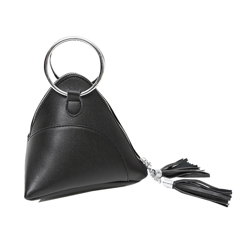 Hot sale dumplings Bag women's handbag mini tassel bag triangular women bags PU(Black) - ebowsos