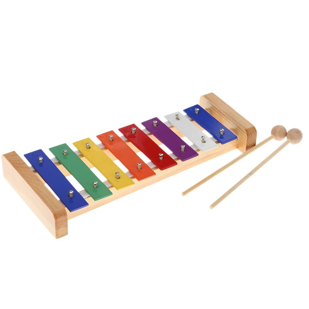 I548 Wood Pine Xylophone 8-Note 3mm Colorful Aluminum Plate C Key Percussion Toddle Kid Musical Toy-ebowsos