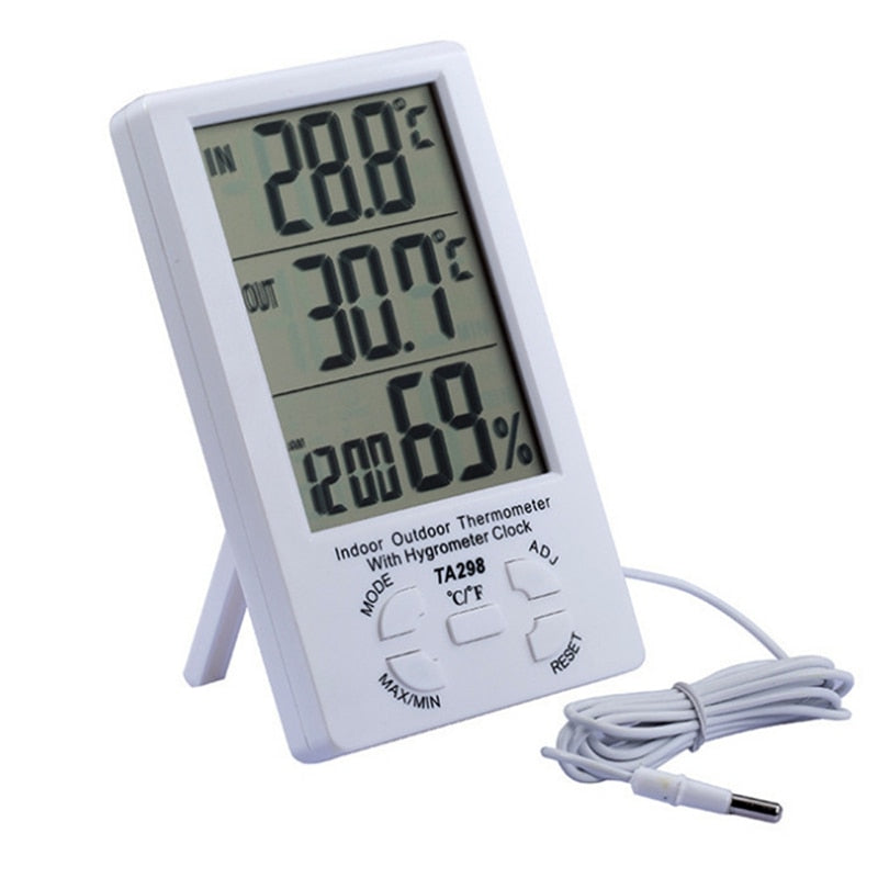 Indoor Outdoor Thermometer Hygrometer Clock Alarm Digital LCD Min Max Value Display C/F Temperature Humidity Meter 1.5M Sensor - ebowsos