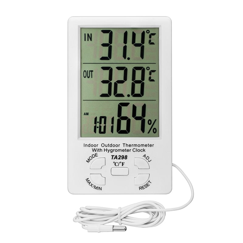 Indoor Outdoor Thermometer Hygrometer Clock Alarm Digital LCD Min Max Value Display C/F Temperature Humidity Meter 1.5M Sensor - ebowsos