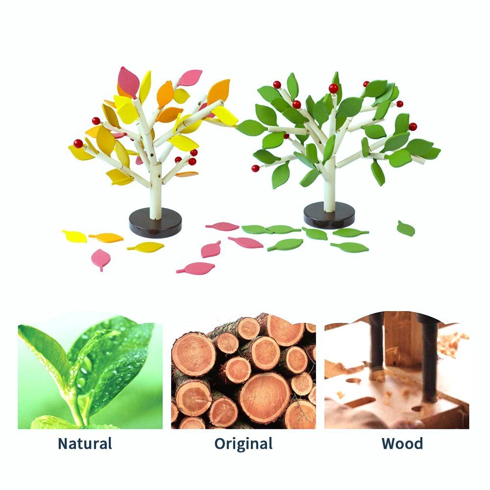 Indoor Wood Building Trees Set DIY Puzzle 3D Wooden Assembled Green Leaf Balance Scale Toy Early Learning Balance-ebowsos