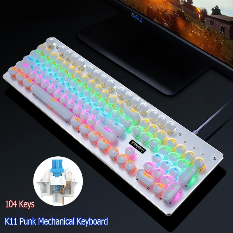 K11 Punk Keycap 104 Keys USB Wireless Blue Switch Backlit Mechanical Gaming Keyboard for PC Computer Gamer High Quality Keyboard - ebowsos