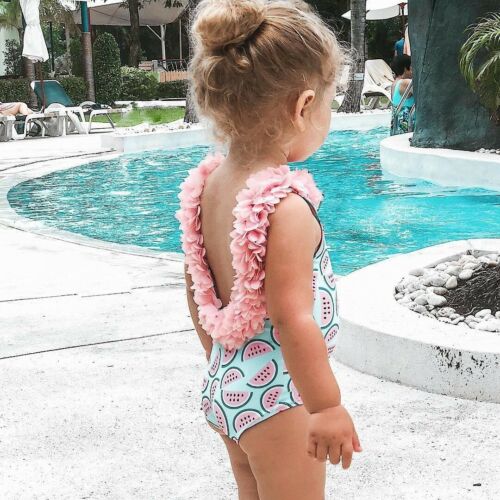 Kid Baby Girl Romper Swimwear Watermelon Print One Piece Backless Swimsuit Toddler Girl Beachwear Bathing - ebowsos