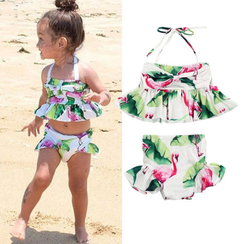 Kid Baby Girl Sweimwear Flamingo Floral Tankini Bikini Set Swimwear Swimsuit Bathing Suit - ebowsos