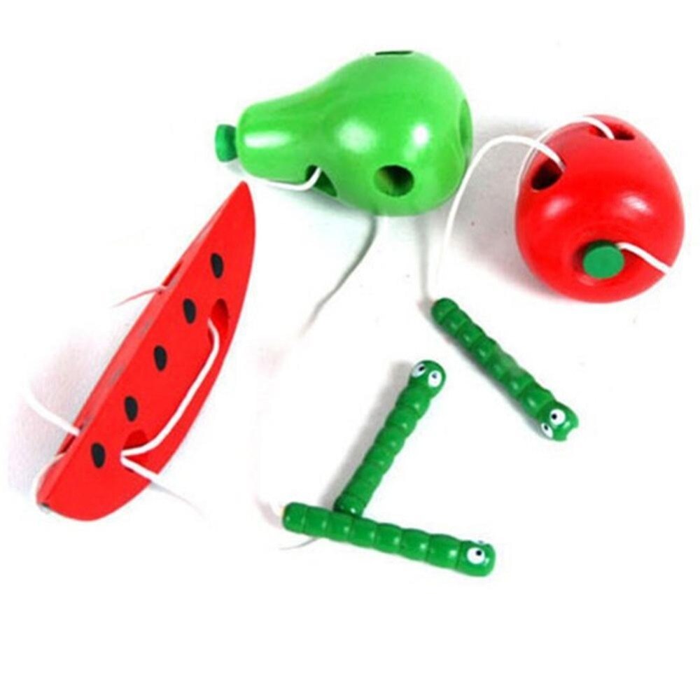 Kid Early Educational Toys Baby Wooden Toy Funny Worm Eat Fruit Apple Pear Watermelon Early Learning Toy Kids Gifts-ebowsos