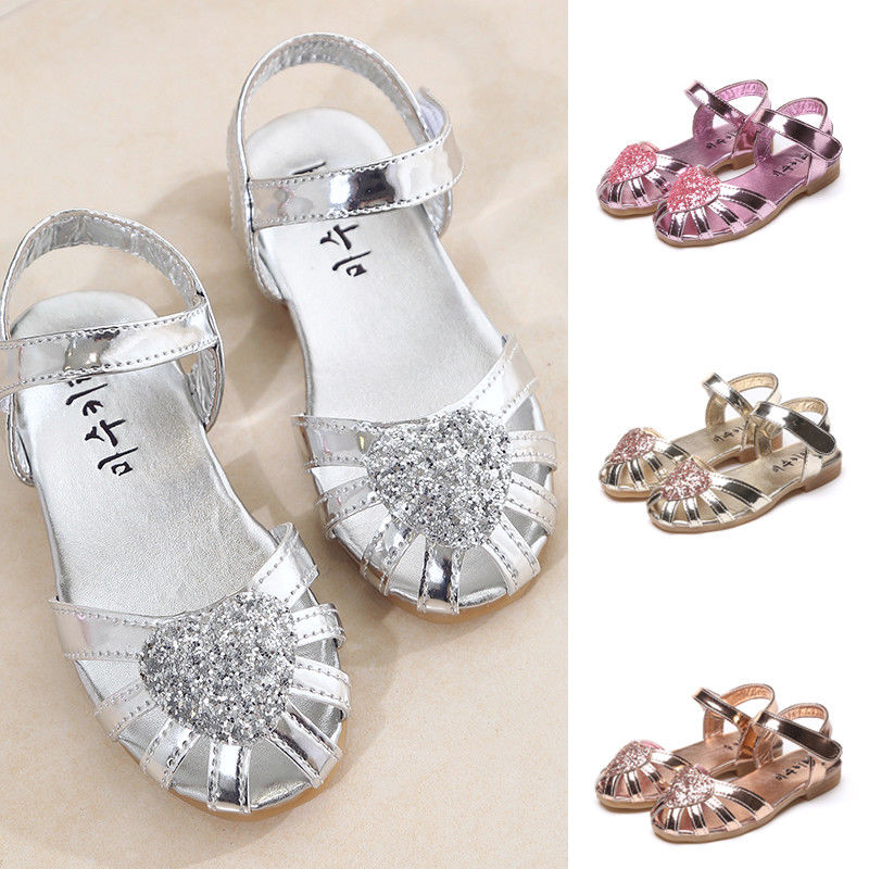 Kid Girl Ballet Shoes Ankle Strap Flat Sequins Sandals Party Dress Princess Shoe - ebowsos