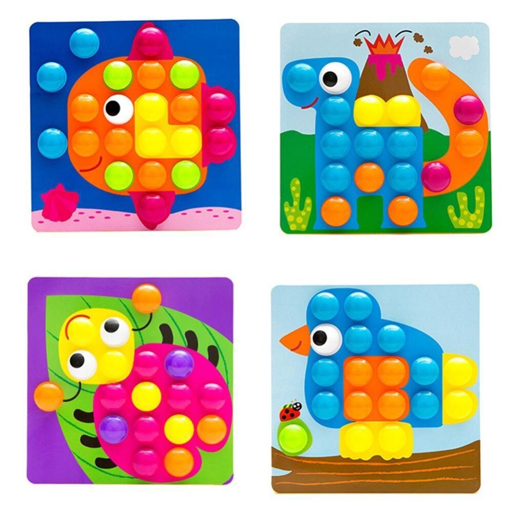 Kids 3D Puzzles Toy Colorful Buttons Assembling Mushrooms Nails Kit Baby Mosaic Composite Picture Puzzles Board Educational Toy-ebowsos