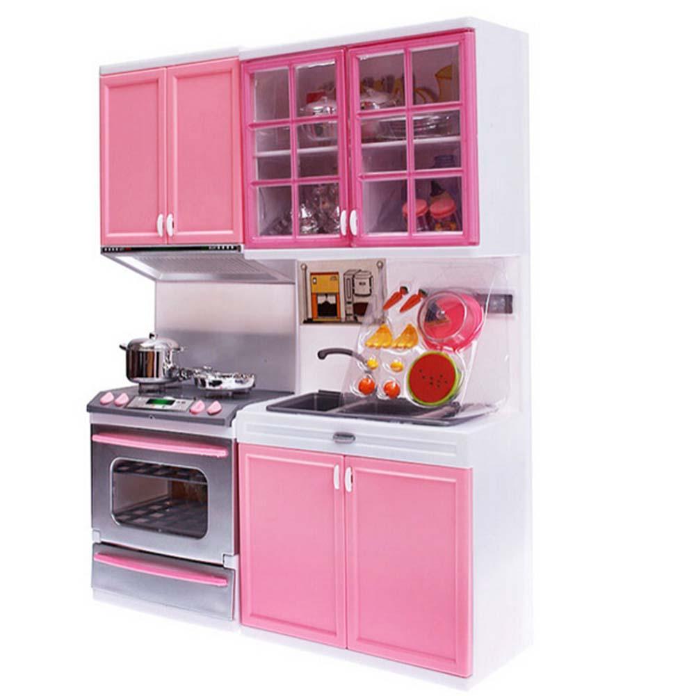 Kids Children Kitchen Cook Cabinet Cool Pretend Play Pink Cookware Stove Toy-ebowsos