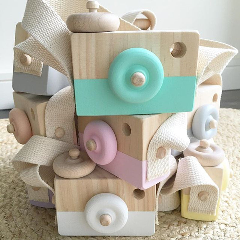 Kids Cute Wooden Camera Toys Children Fashion Accessory Safe Natural Camera Toys Have Fun Birthday Christmas Giftss-ebowsos