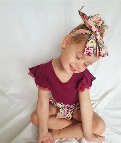 Kids Girl Floral Clothes Romper Newborn Bodysuit Pants Headband Outfits Fashion New Born Set Infant Clothing - ebowsos