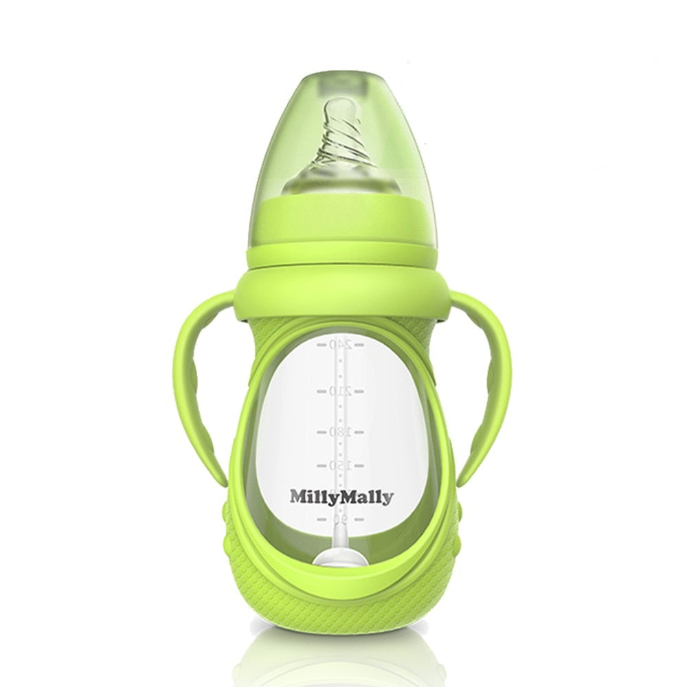 Kids Glass Bottle Anti Colic Wide Neck Detachable Handle Feeder Tool Infant Feeding Set Feeding Set Baby Feeding Set-ebowsos