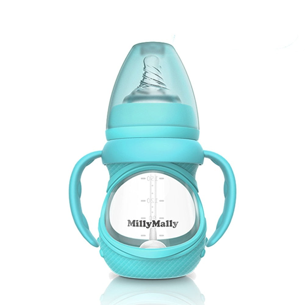 Kids Glass Bottle Anti Colic Wide Neck Detachable Handle Feeder Tool Infant Feeding Set Feeding Set Baby Feeding Set-ebowsos