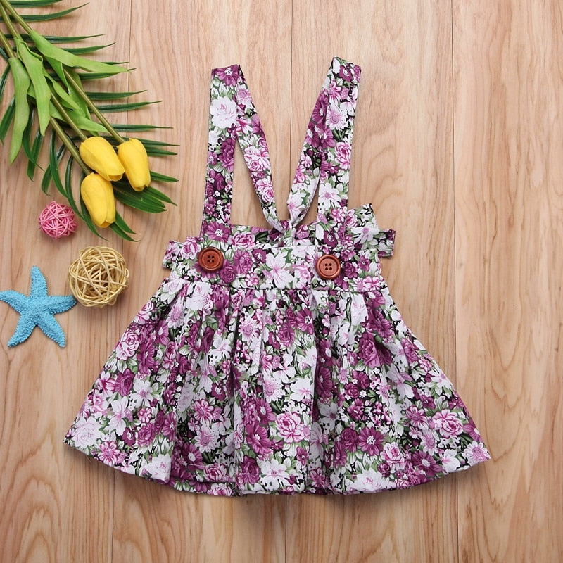 Kids Skirts For Girls Spring Floral Girls Toddler Baby Girls Floral Party Princess Bib Strap Skirt Outfits - ebowsos