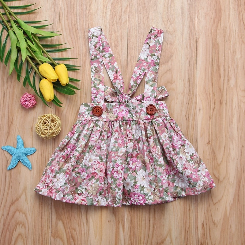 Kids Skirts For Girls Spring Floral Girls Toddler Baby Girls Floral Party Princess Bib Strap Skirt Outfits - ebowsos
