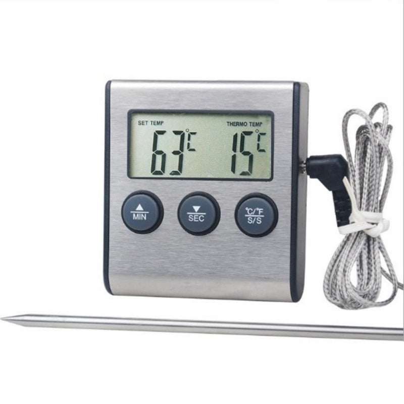 Kitchen Digital Oven Thermometer Food Cooking Meat BBQ Probe Thermometer With Timer Water Milk Temperature Cooking Tools - ebowsos