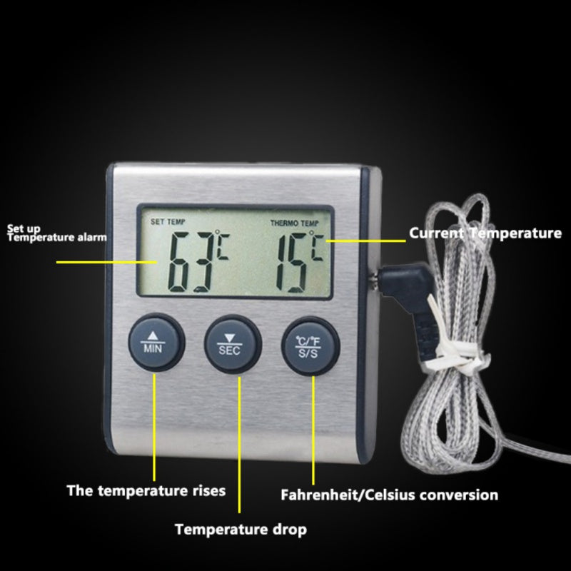 Kitchen Digital Oven Thermometer Food Cooking Meat BBQ Probe Thermometer With Timer Water Milk Temperature Cooking Tools - ebowsos