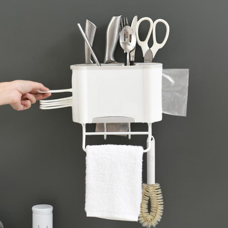 Kitchen Drain Chopstick Cage Hook Practical Wall Mounted Spoon Fork Dishcloth Household Necessary Kitchen Storage Gadgets - ebowsos