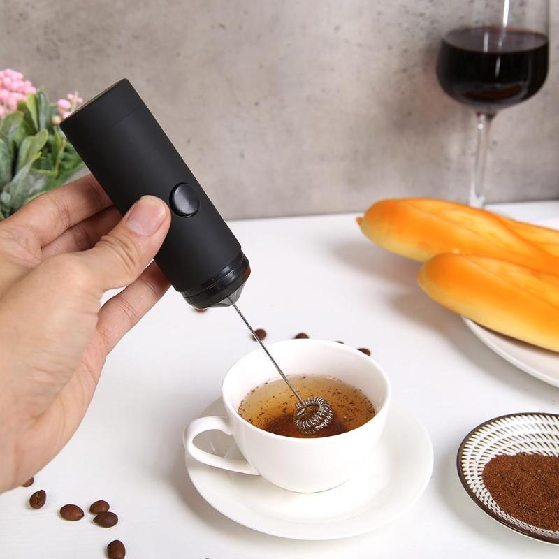 Kitchen Mini Electric Milk Foamer Food Mixer Household Handheld Coffee Frother ABS+Silica Gel+304 Stainless Steel Material - ebowsos