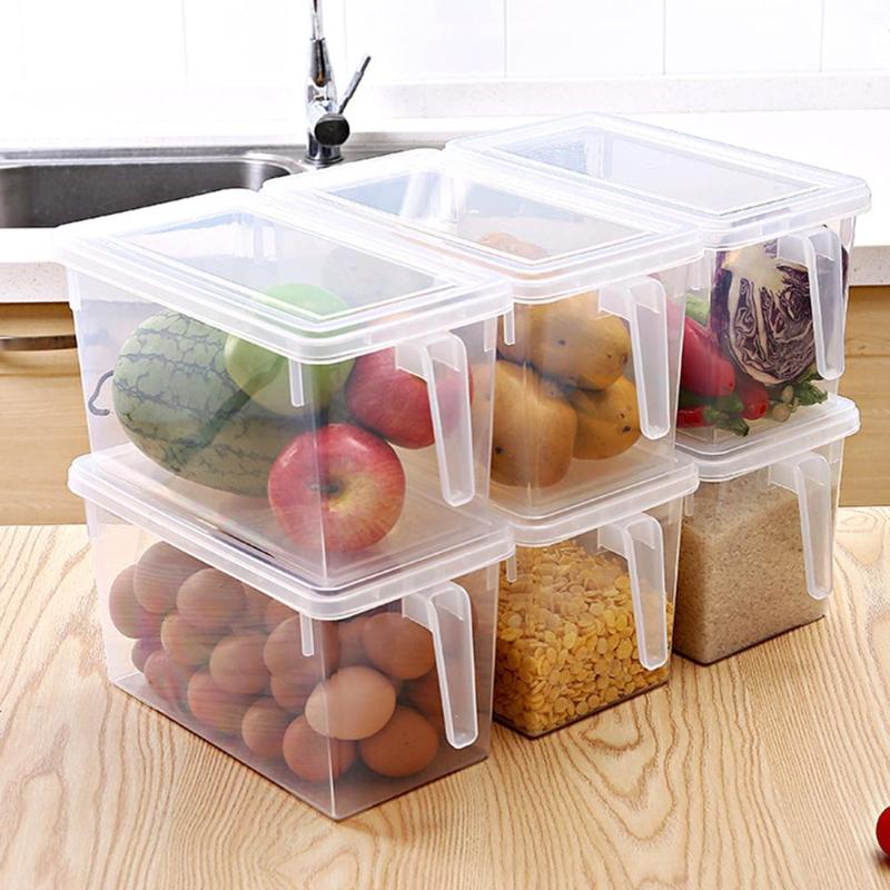 Kitchen Refrigerator Organizer Transparent Storage Box Seal Food Organizer with Handle Grains Beans Storage Container Cabinet - ebowsos
