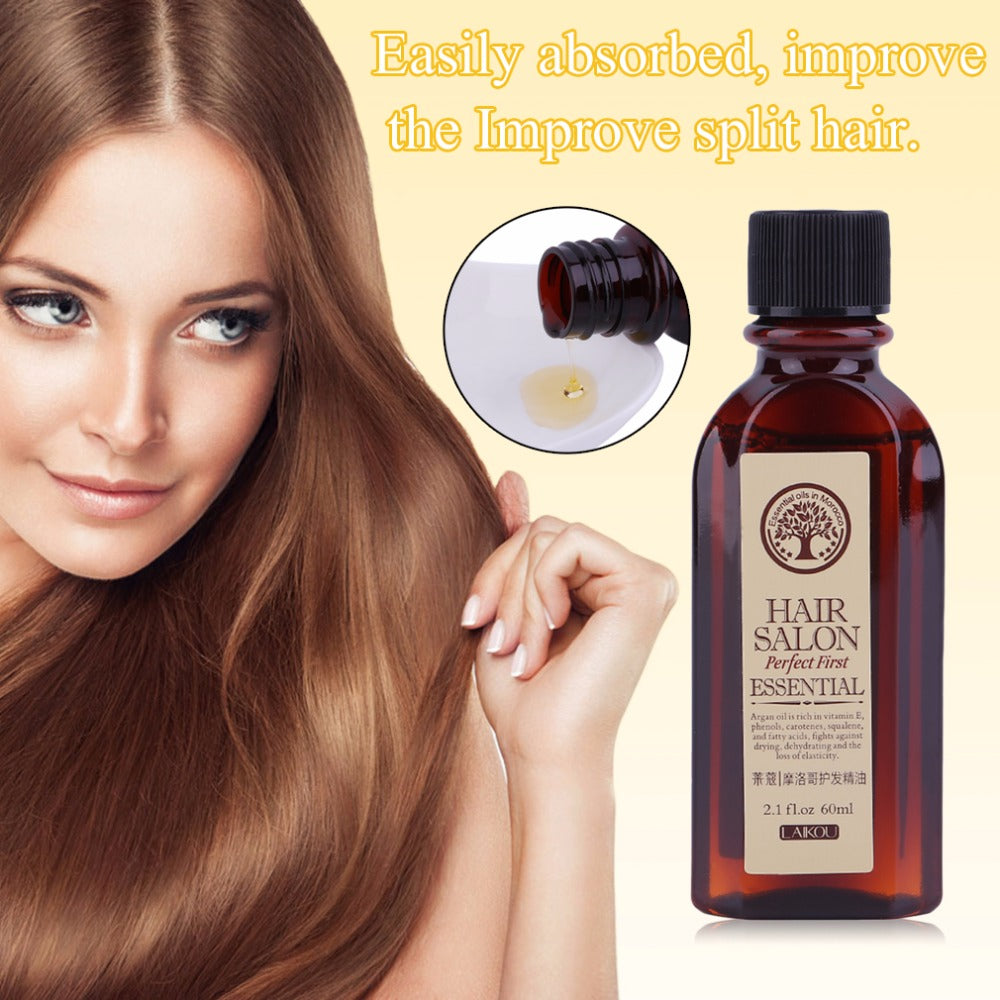 LAIKOU 60ML Hair Care Essence Treatment Moroccan Pure Argan Oil Essential Dry Hair Type Treatments Oil For Moisturizing Hair - ebowsos