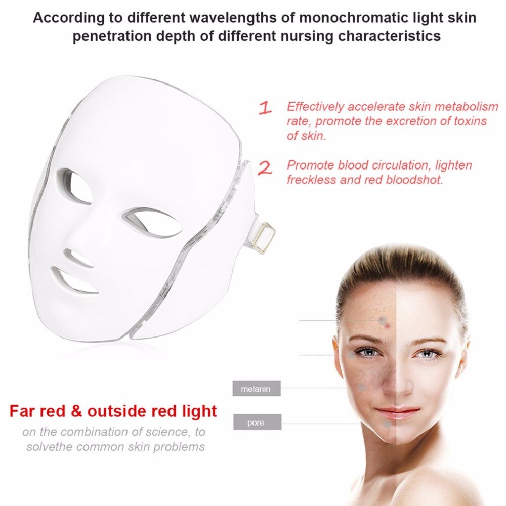 LED 7 Colors Light Facial Mask Machine Photon Therapy Skin Rejuvenation Facial Neck Mask Whitening Electric Device face mask - ebowsos