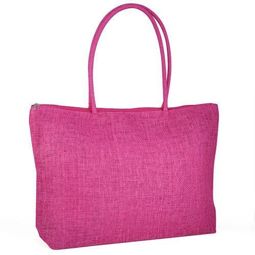 Ladies Straw Weaving Summer Beach Tote Zippered Bag - rose red - ebowsos