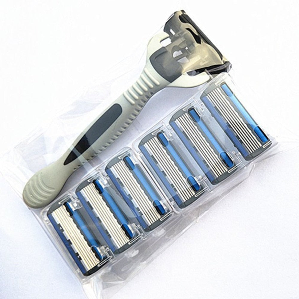 Layers Razor 6pcs Replacement Shaver Head Cassette Shaving Razor Holder Blades Face Knife shave Man hair removal safety dropship - ebowsos
