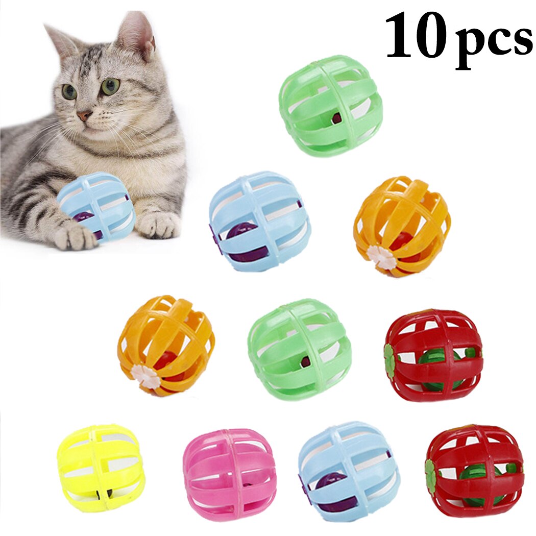 10pcs Funny Candy Colors Cat Ball Toys Interactive Pumpkin Shape Cat Bell Toy Kitten Training Toy Pet Supplies-ebowsos