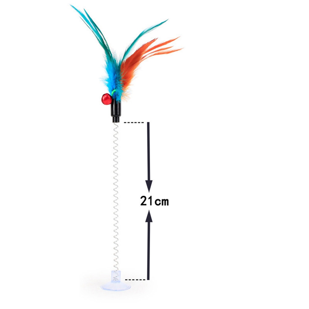 1Pc Cat Toy Funny Interactive Suction Spring Cat Toy Cat Feather Wand Cat Teaser Pet Supplies Cat Favor Random Color-ebowsos