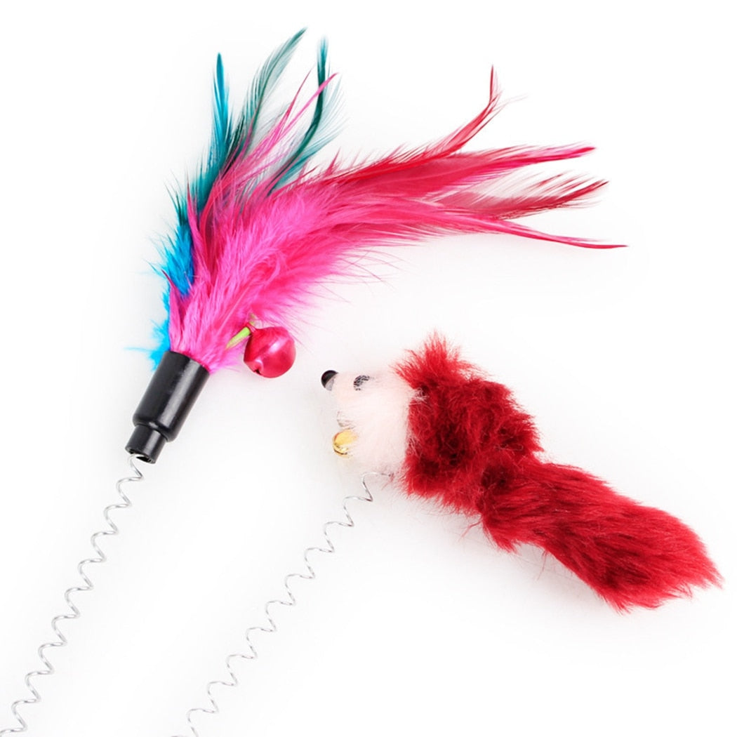 1Pc Cat Toy Funny Interactive Suction Spring Cat Toy Cat Feather Wand Cat Teaser Pet Supplies Cat Favor Random Color-ebowsos