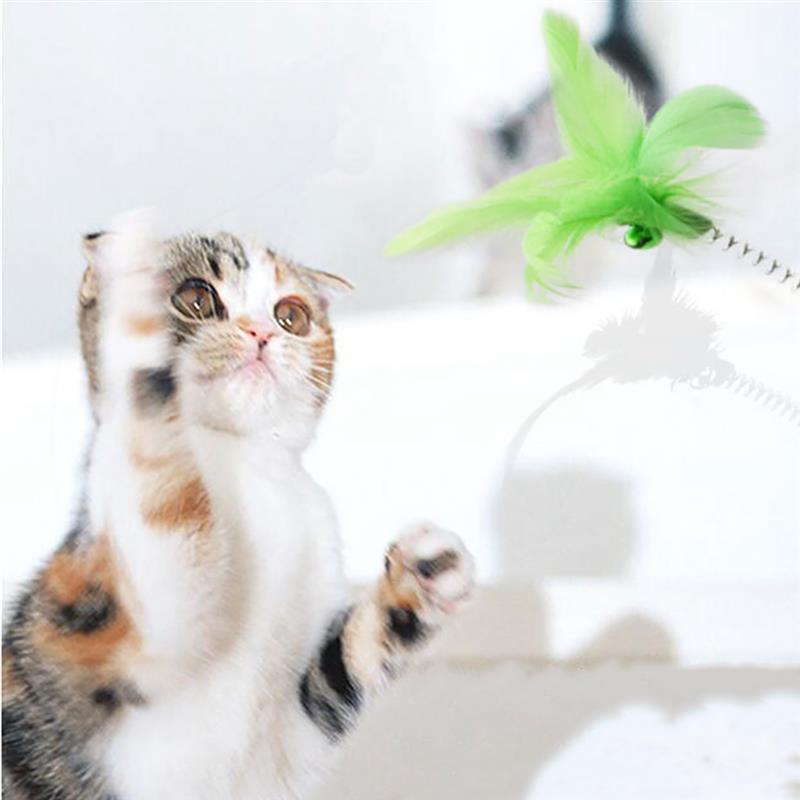 1pc Solid Color Cat Toy Funny Creative Interactive Fake Feather Bell Decor Cat Kitten Toy Pet Supplies Cat Favors-ebowsos