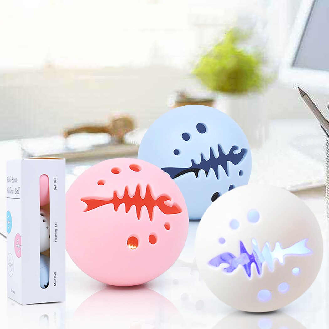 3PCS Funny Cat LED Ball Toys Creative Interactive Cat Catnip Toy Fish Decoration Cat Play Toy For Kitten Pet Supplies-ebowsos