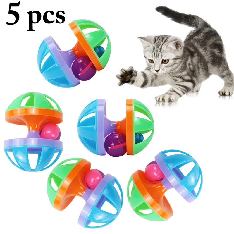 5pcs Cat Ball Toys Set Creative Plastic Funny Cat Interactive Toy Cat Bell Toy Pet Supplies Cat Favors-ebowsos