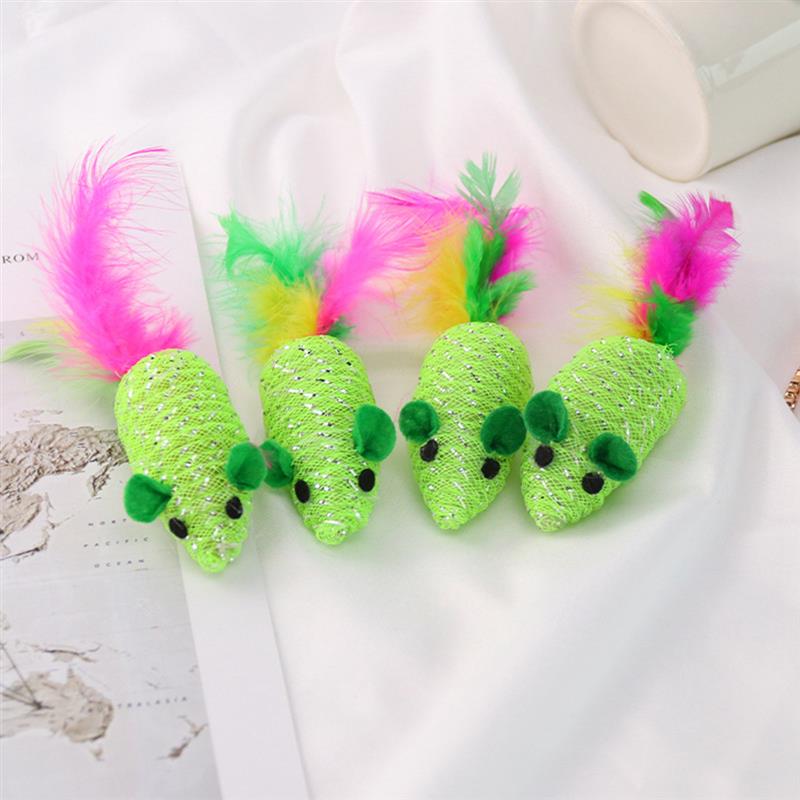 5pcs/set Cat Feather Toys Creative Lovely Braided Sound Mouse Shape Pet Toy Cat Play Toy Pet Supplies Cat Favors-ebowsos