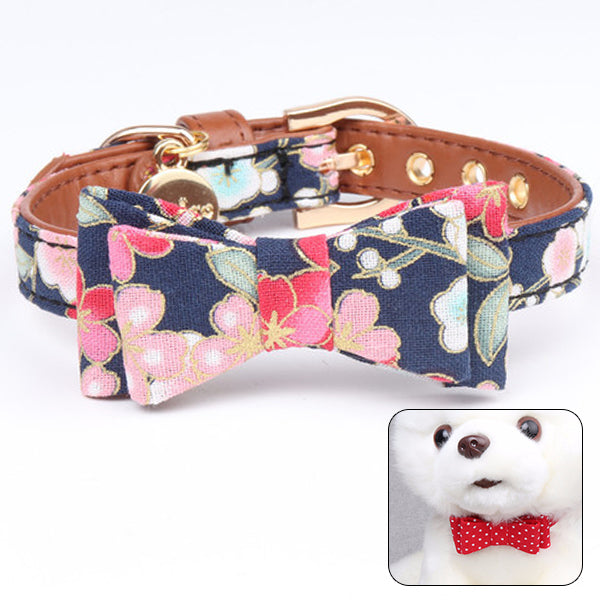 Adjustable Pet Dog Collar Floral Printed Cute Bow Dog Collar Necklace For Small Dog Pet Clothing Accessories Supplies-ebowsos